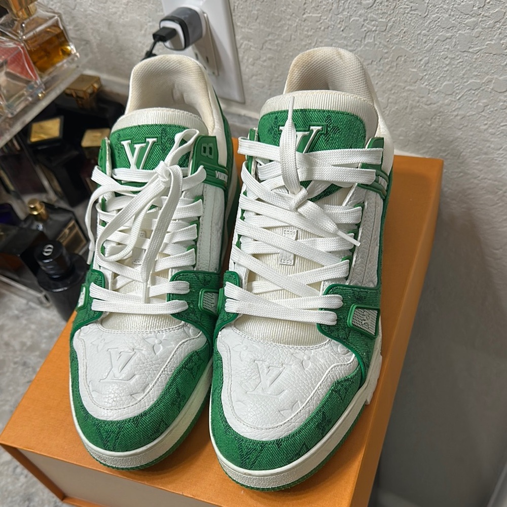 Louis Vuitton White and Green Athletic Shoes